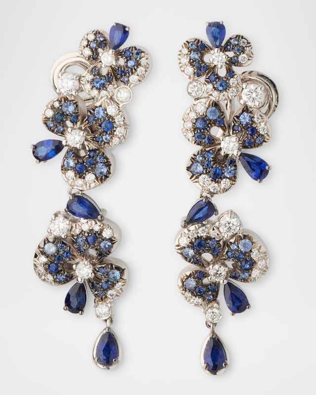 Ischia Earrings in 18K White Gold with White Diamonds and Shaded Blue Sapphires